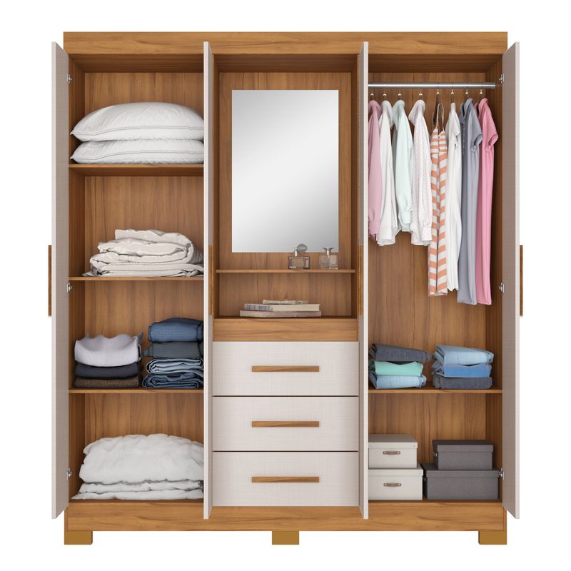 Guarda-Roupa-Solteiro-com-Espelho-e-Pes-4-Portas-3-Gavetas-NT5015-Notavel-Moveis