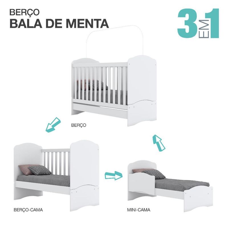Quarto-de-Bebe-Completo-Berco-Mini-Cama-Guarda-Roupa-3-Portas-2-Gavetas-e-Comoda-5-Gavetas-Bala-de-Menta-Henn