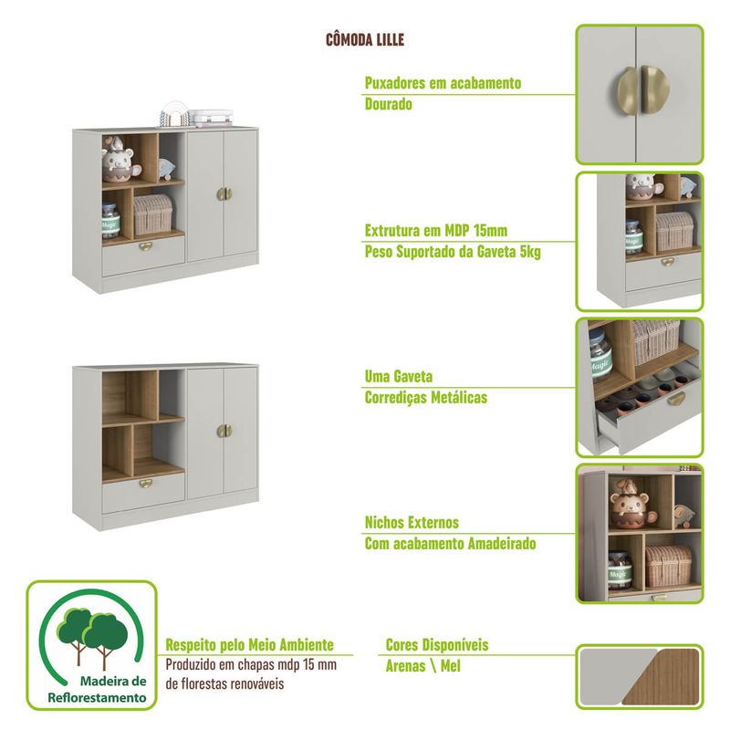 Quarto-Infantil-Cama-Solteiro-Montessoriana-Led-e-Comoda-1-Gaveta-CJ081-Lille