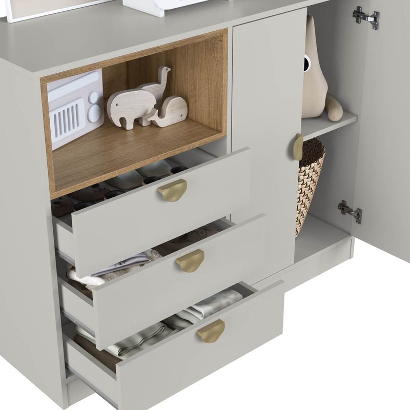Quarto-Infantil-com-Cama-Solteiro-Montessoriana-com-iluminacao-Led-e-Comoda-3-Gavetas-CJ080-Lille