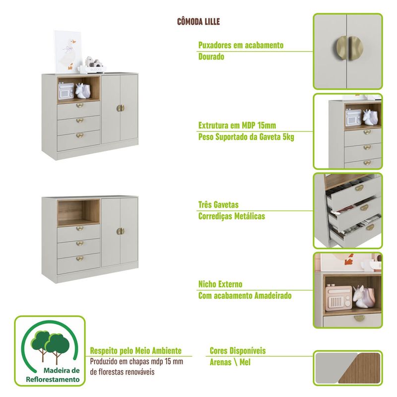 Quarto-Infantil-com-Cama-Solteiro-Montessoriana-com-iluminacao-Led-e-Comoda-3-Gavetas-CJ080-Lille