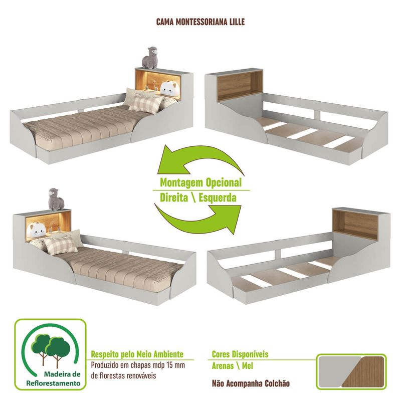 Quarto-Infantil-com-Cama-Solteiro-Montessoriana-com-iluminacao-Led-e-Comoda-3-Gavetas-CJ080-Lille