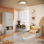 Quarto-Infantil-Cama-Solteiro-Montessoriana-Led-Comoda-e-Guarda-Roupas-CJ078-Lille