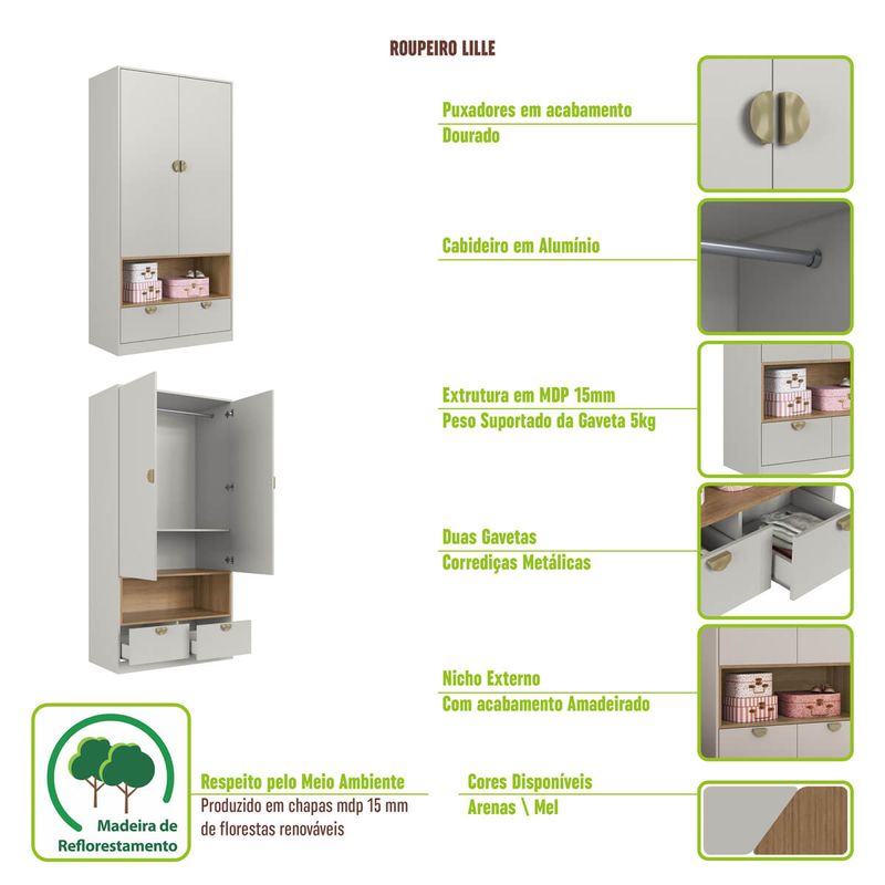 Quarto-Infantil-Cama-Solteiro-Montessoriana-Led-Comoda-e-Guarda-Roupas-CJ078-Lille