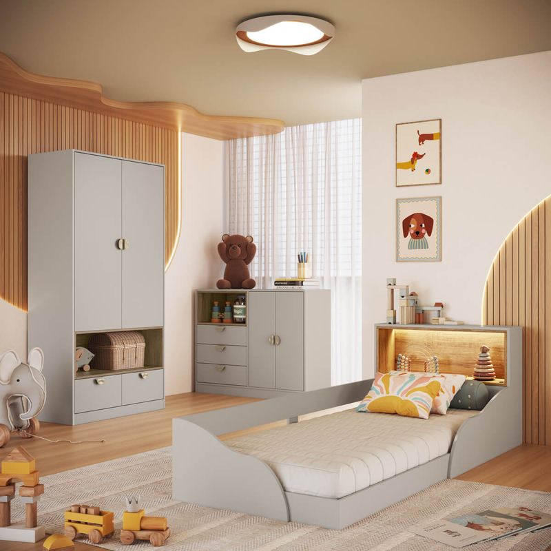 Quarto-Infantil-Cama-Solteiro-Montessoriana-Led-Comoda-Guarda-roupa-CJ076-Lille-Art-In-Moveis