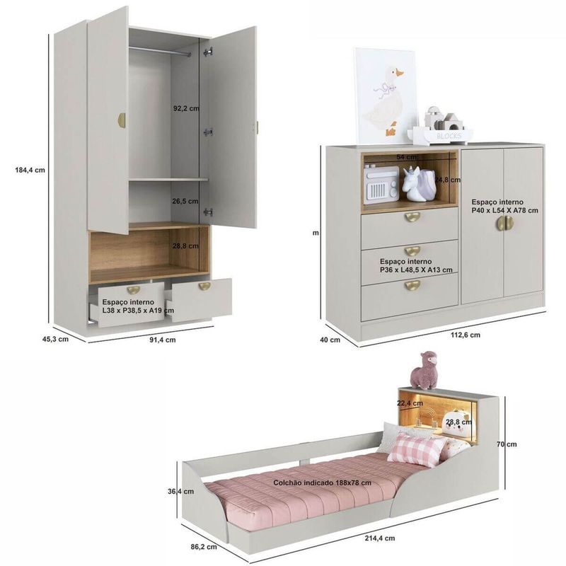 Quarto-Infantil-Cama-Solteiro-Montessoriana-Led-Comoda-Guarda-roupa-CJ076-Lille-Art-In-Moveis