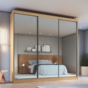 Guarda Roupa Casal com Espelhos 3 Portas de Correr em MDF Imperial New Móveis Castro