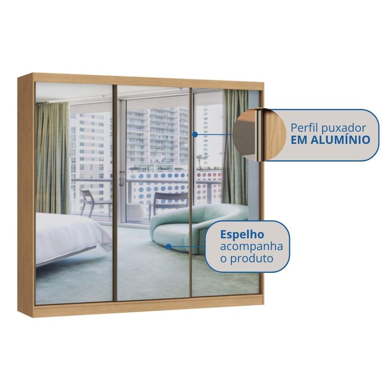 Guarda Roupa Casal com Espelhos 3 Portas de Correr em MDF Imperial New Móveis Castro