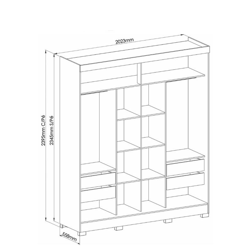 Guarda-Roupa-Casal-2-Portas-de-Correr-com-Pes-em-MDF-Pontal-Moveis-Castro