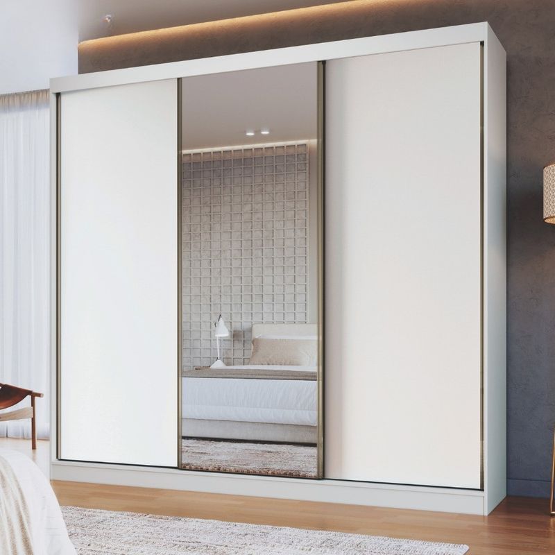 Guarda Roupa Casal com Espelho 3 Portas de Correr em MDF Imperial New Móveis Castro