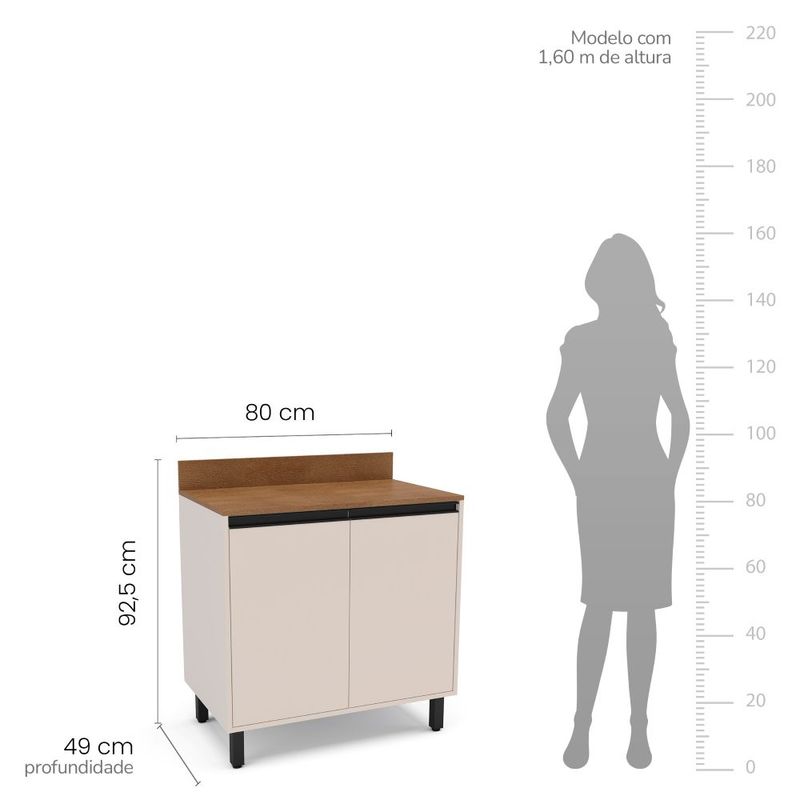Balcão 2 Portas 80cm com Tampo Koya Politorno Móveis