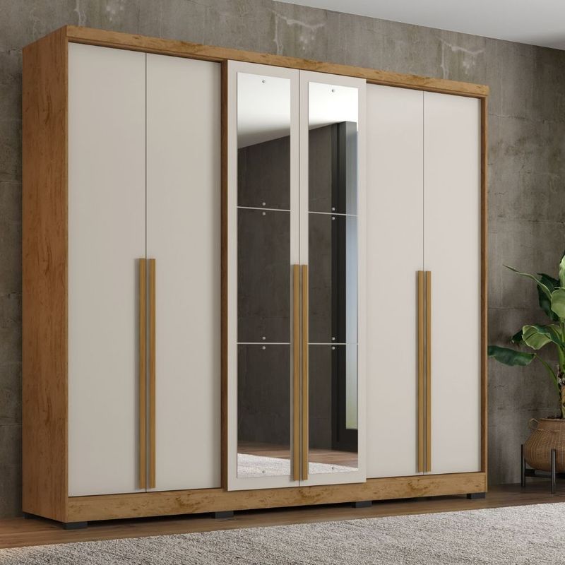 Guarda Roupa Casal com Espelho 6 Portas e Pés Serena Mobikasa