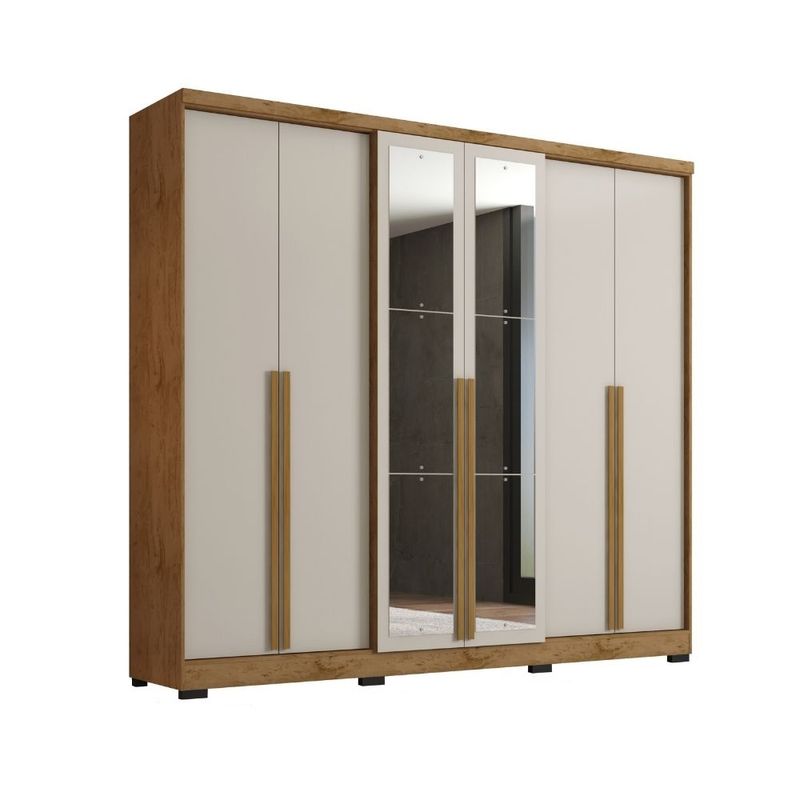 Guarda Roupa Casal com Espelho 6 Portas e Pés Serena Mobikasa