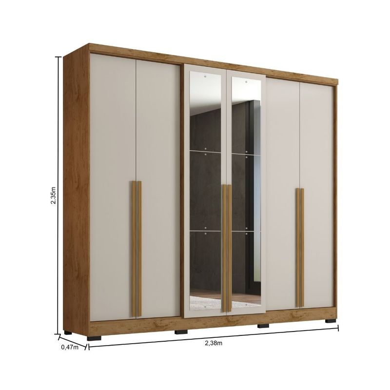 Guarda Roupa Casal com Espelho 6 Portas e Pés Serena Mobikasa