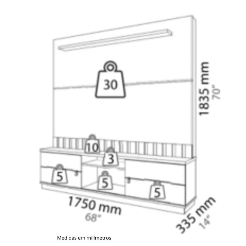Estante Home Ripada para TV até 70 Polegadas 2 Portas de Correr Florianopolis Mobler