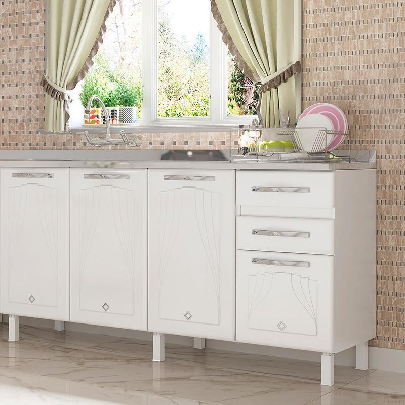 Balcão de Pia 4 Portas 2 Gavetas 160cm sem Pia Star New Telasul