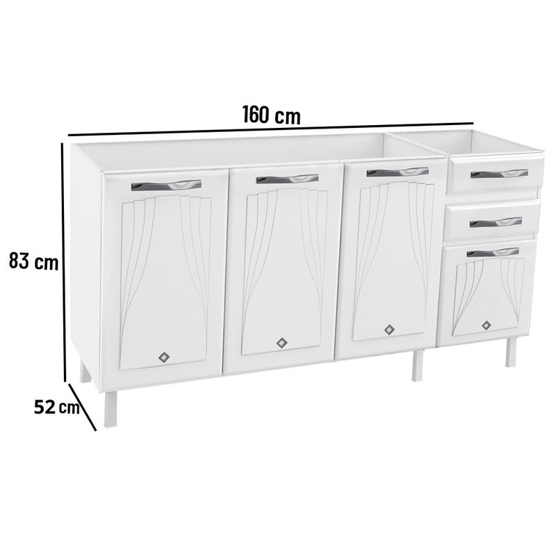 Balcão de Pia 4 Portas 2 Gavetas 160cm sem Pia Star New Telasul