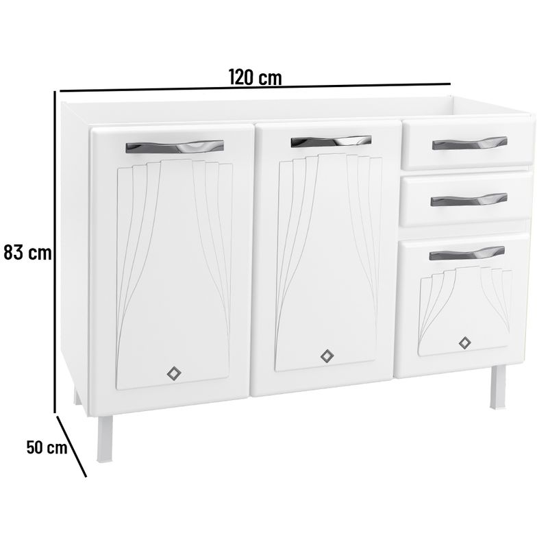 Balcão de Pia 3 Portas 2 Gavetas 120cm sem Pia Star New Telasul