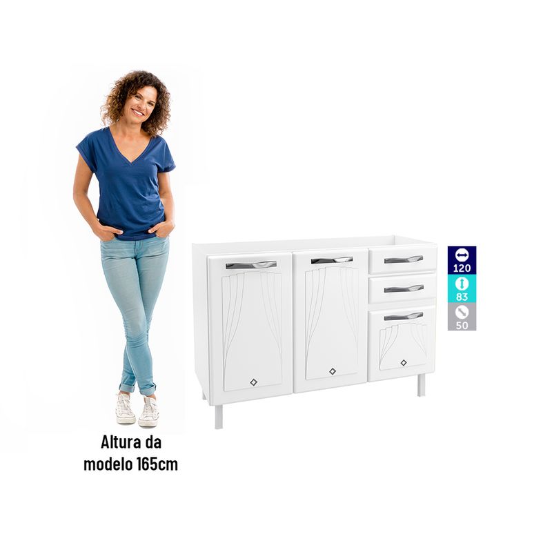 Balcão de Pia 3 Portas 2 Gavetas 120cm sem Pia Star New Telasul