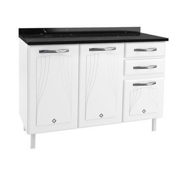 Balcão de Pia em Aço 3 Portas 2 Gavetas 120cm com Tampo Star New Telasul