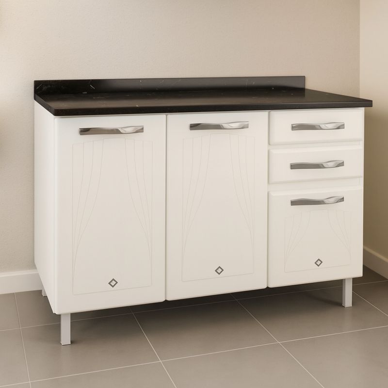 Balcão de Pia 3 Portas 2 Gavetas 120cm com Tampo Star New Telasul