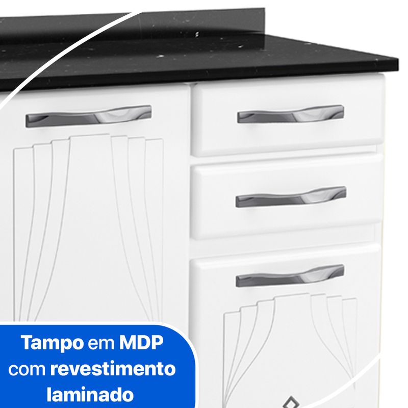 Balcão de Pia 3 Portas 2 Gavetas 120cm com Tampo Star New Telasul
