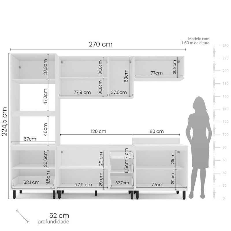 Cozinha Modulada 5 Peças sem Pia Amara Politorno Móveis