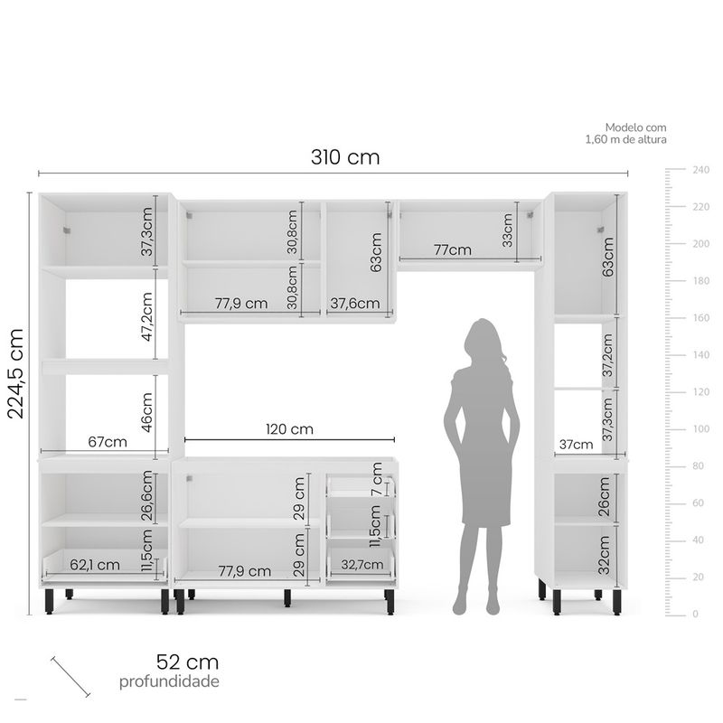Cozinha Modulada 5 Peças Amara sem Pia Politorno Móveis