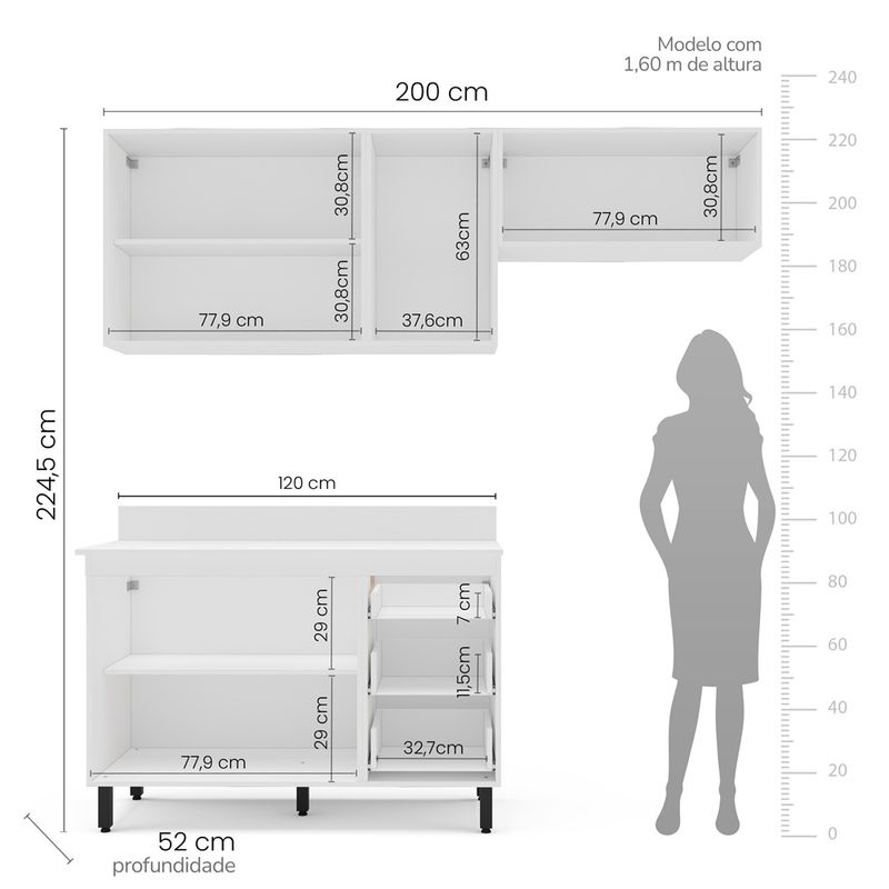 Cozinha Modulada 3 Peças com Tampo Amara Politorno Móveis