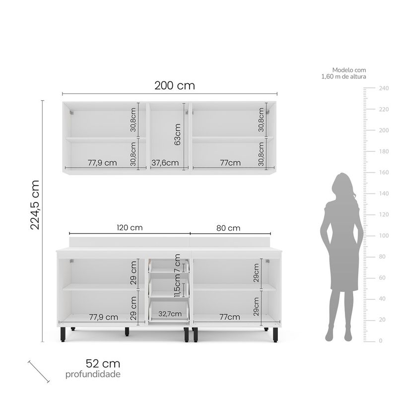 Cozinha Modulada 4 Peças com Tampos Amara Politorno Móveis
