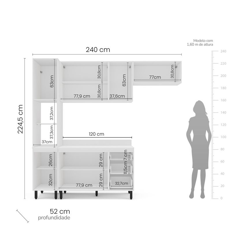 Cozinha Modulada 4 Peças com Tampo Amara Politorno Móveis