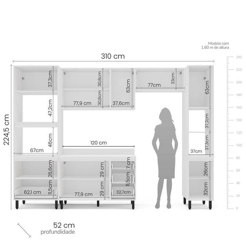 Cozinha Modulada 5 Peças com Tampo Amara Politorno Móveis