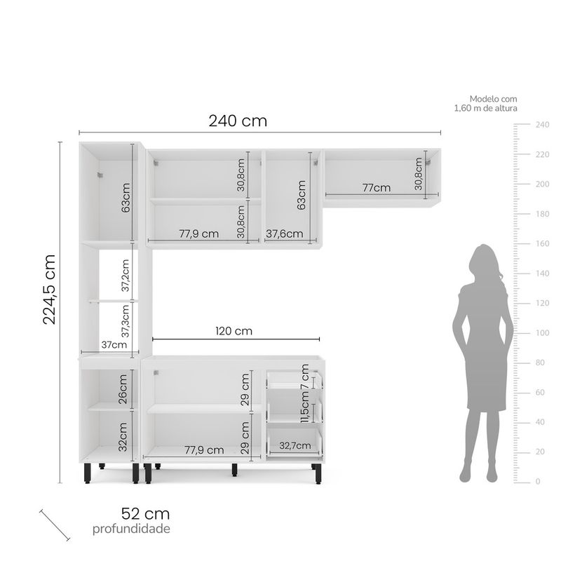 Cozinha Modulada 4 Peças sem Pia Amara Politorno Móveis