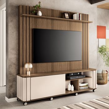 Estante Home Ripada para TV até 70 Polegadas 1 Porta de Correr com Rodízios Trinus HB Móveis