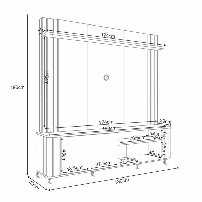 Estante Home Ripada para TV até 70 Polegadas 1 Porta com Rodízios Trinus HB Móveis