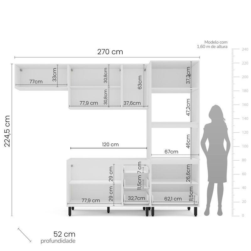 Cozinha Modulada 4 Peças sem Pia Amara Politorno Móveis