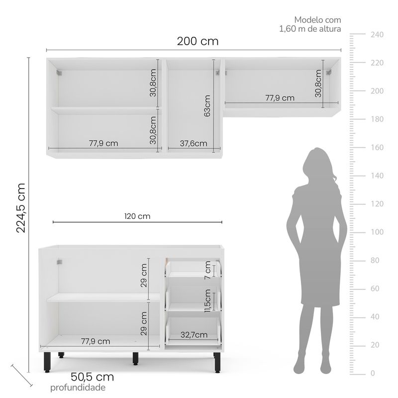 Cozinha Modulada 3 Peças sem Pia Amara Politorno Móveis