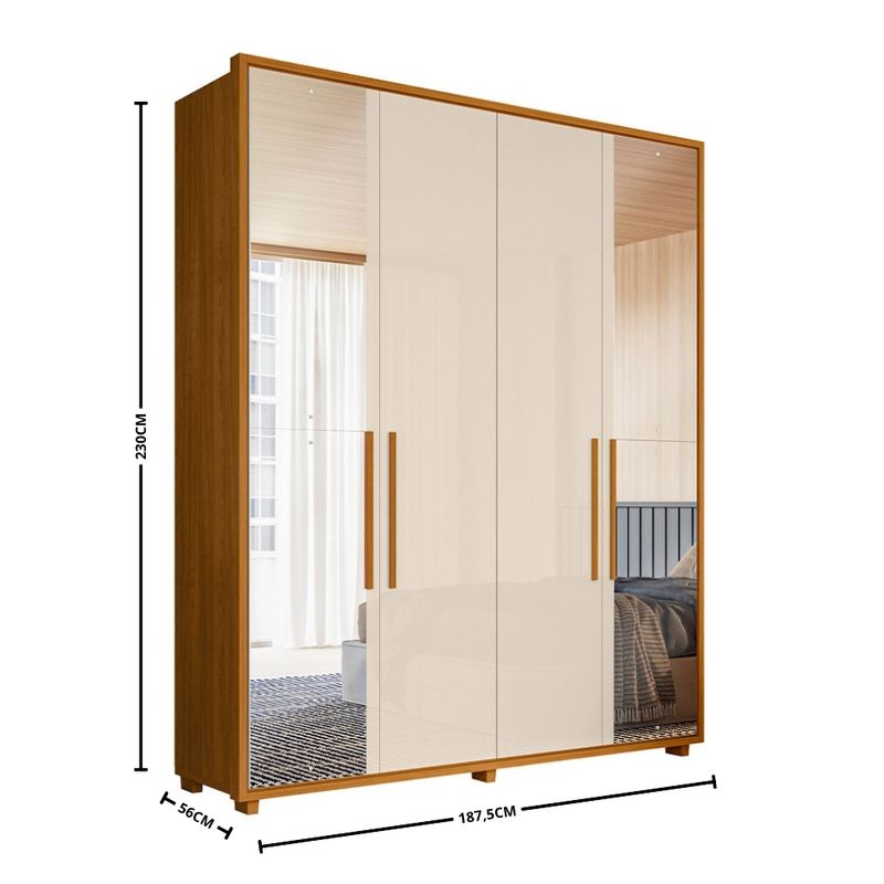 Guarda Roupa Casal com Espelho 4 Portas e Pés Em MDF Greco Madetec