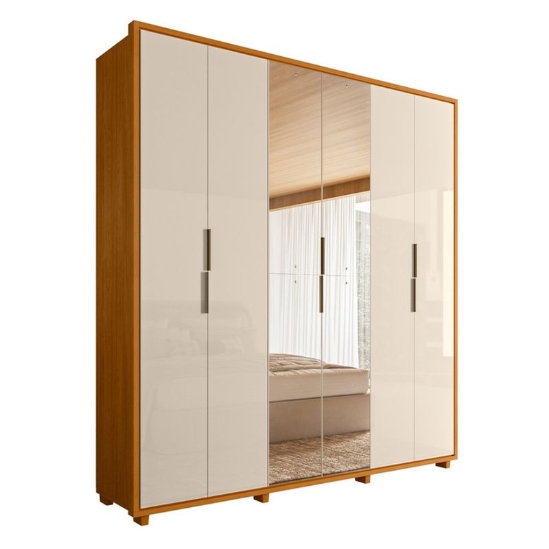 Guarda Roupa Casal com Espelho 6 Portas e Pés Em MDF Matisse Madetec