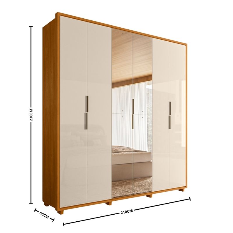 Guarda Roupa Casal com Espelho 6 Portas e Pés Em MDF Matisse Madetec