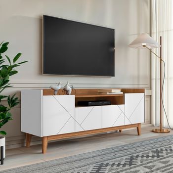 Rack para TV até 65 Polegadas 4 Portas com Pés de Madeira Maciça Adria Casa D