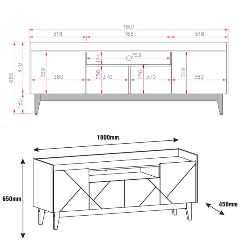Rack para TV até 65 Polegadas 4 Portas com Pés de Madeira Adria Casa D