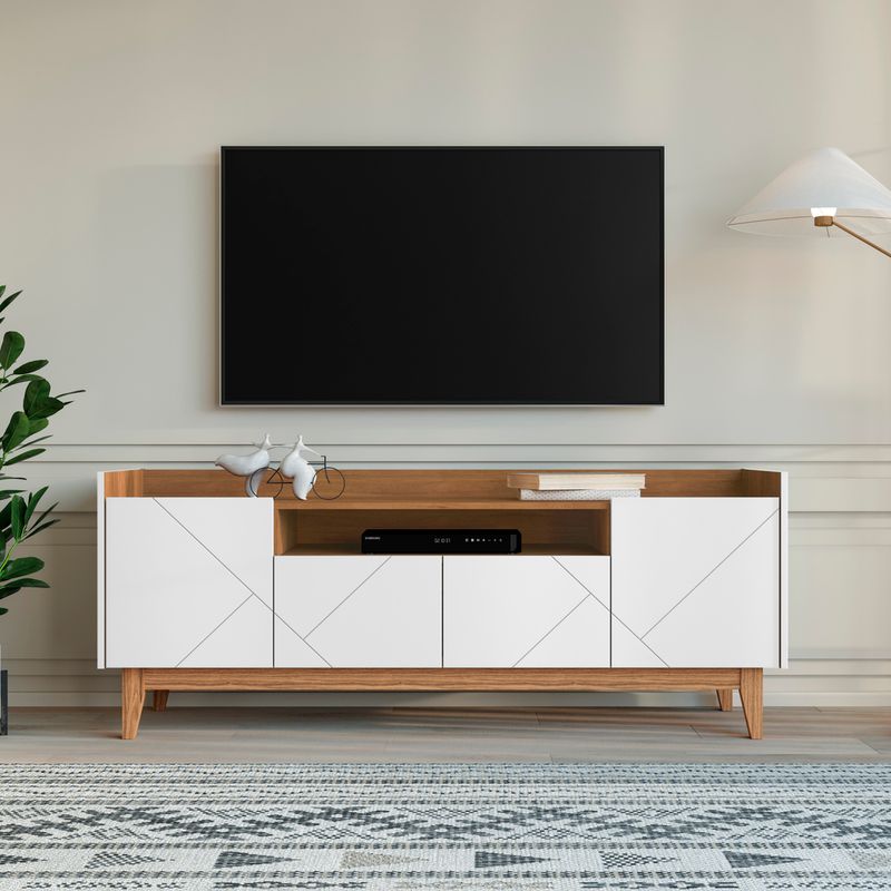 Rack para TV até 65 Polegadas 4 Portas com Pés de Madeira Adria Casa D