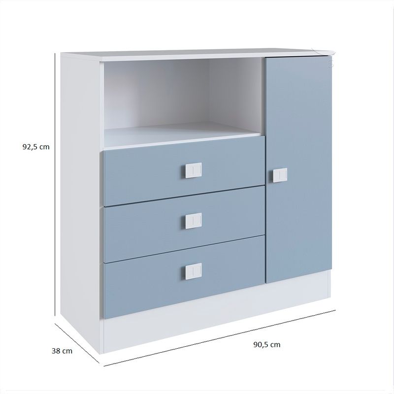 Cômoda Infantil 3 Gavetas 1 Porta Sofia Percasa