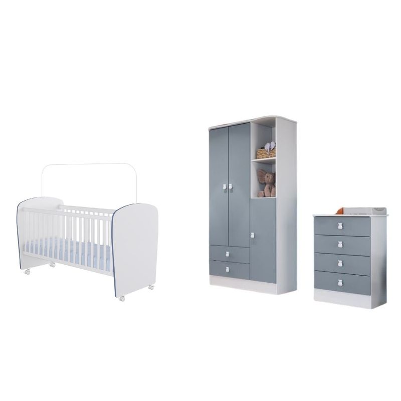 Quarto de Bebê Completo Berço Cômoda e Guarda Roupa Tedy Percasa