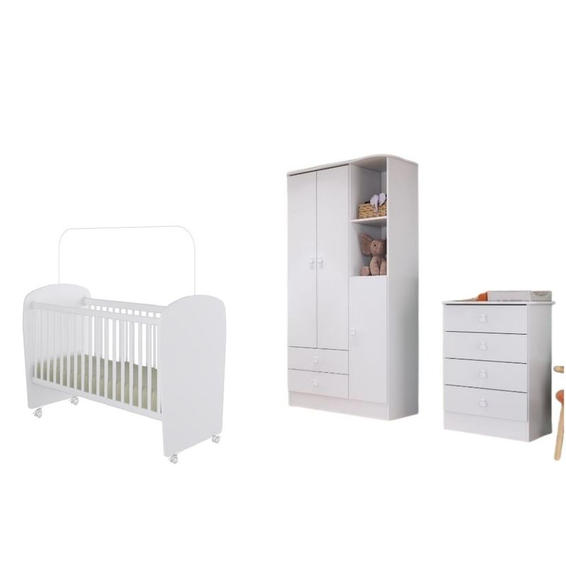 Quarto de Bebê Completo Berço Cômoda e Guarda Roupa Tedy Percasa
