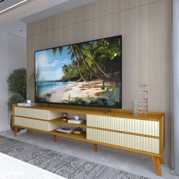 Rack Ripado para TV até 85 Polegadas 4 Gavetas com Pés de Madeira Maciça em MDF Magnífico Gelius