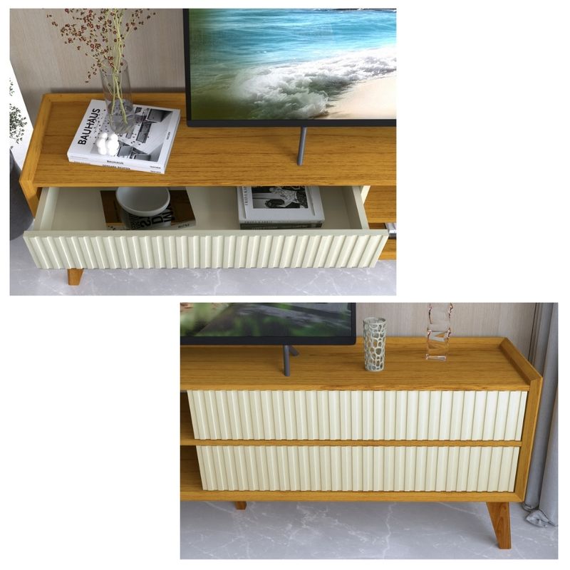 Rack Ripado para TV até 85 Polegadas 4 Gavetas com Pés de Madeira Maciça em MDF Magnífico Gelius