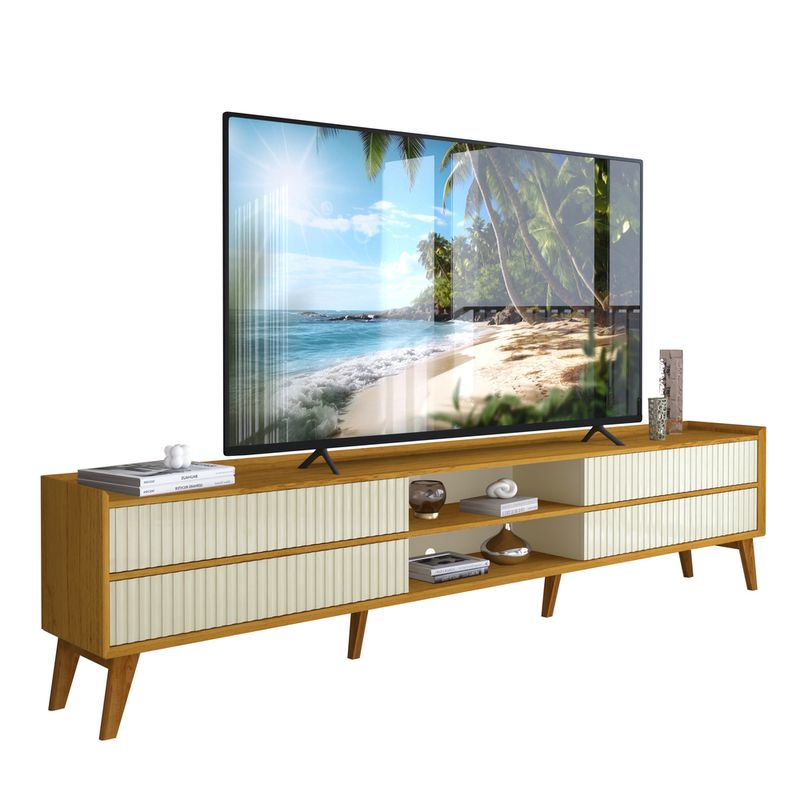 Rack Ripado para TV até 85 Polegadas 4 Gavetas com Pés de Madeira Maciça em MDF Magnífico Gelius