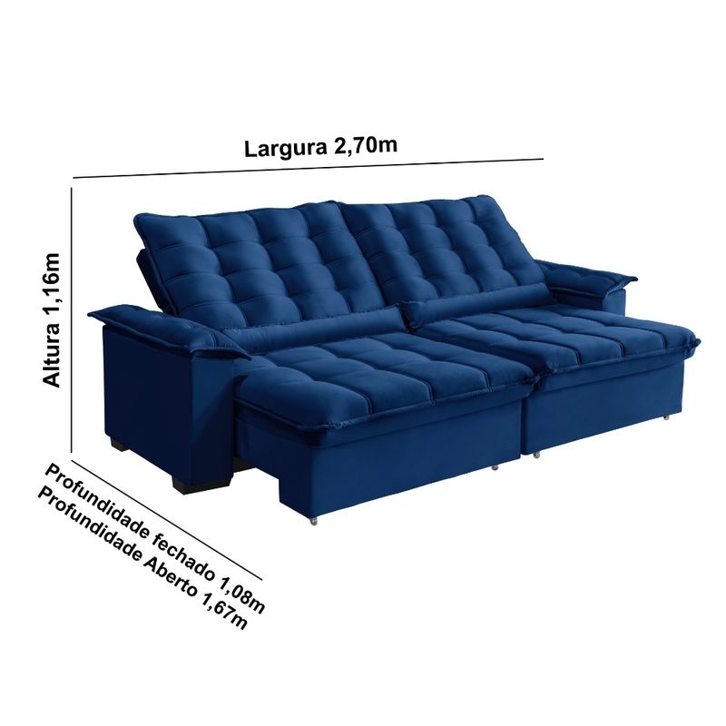 Sofá 4 Lugares Retrátil Reclinável 270cm Veludo Bogotá Requinte